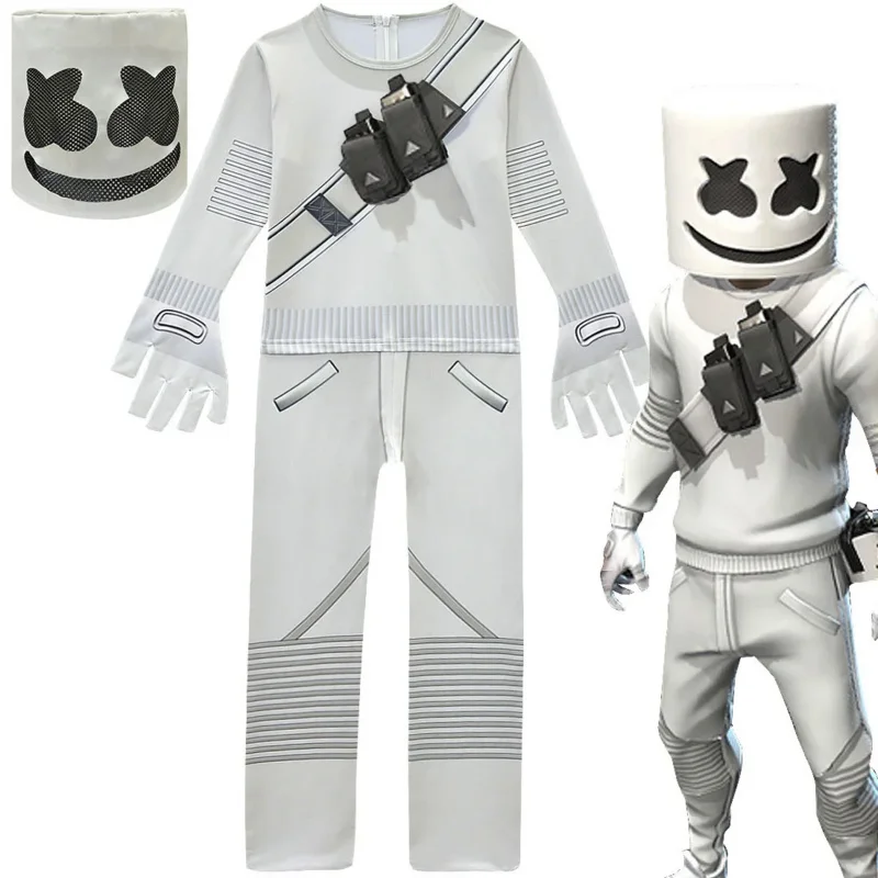 Bambini popolare DJ Marshmello Cosplay Costume di Halloween con maschera ragazzi ragazze tuta festa di carnevale sillabe elettriche body
