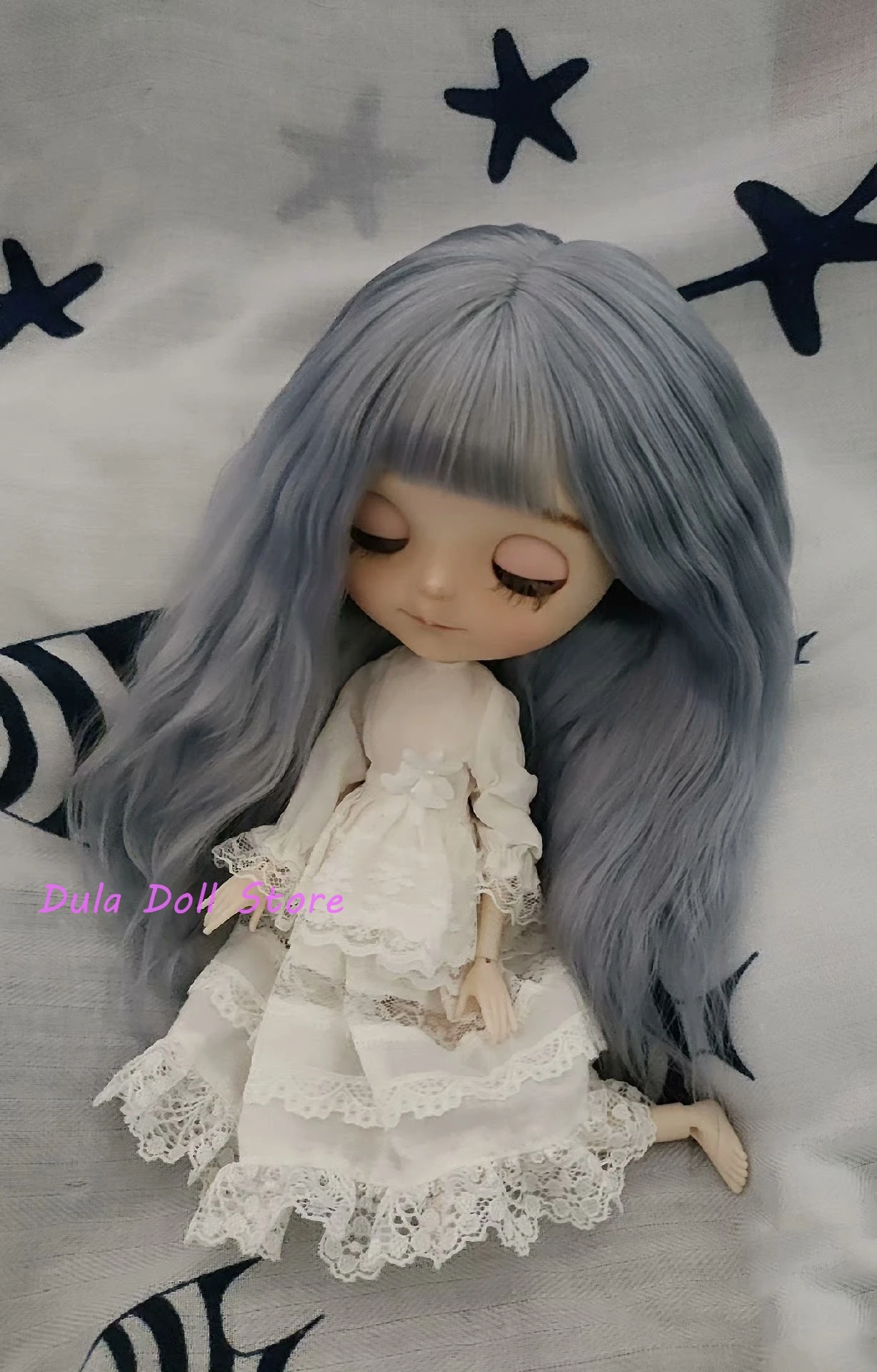 Dula Doll Wigs for Blythe Qbaby doll natural Mohair with bangs Microvolumes curls 9-10 inch head circumstance