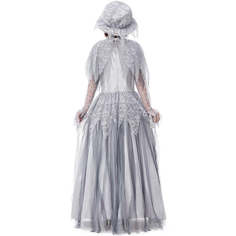 loween Ladies Ghost Bride Cosplay Dr Skeleton Gonna lunga in pizzo Ghost Princ Costume da gioco di ruolo Abito da donna Faion