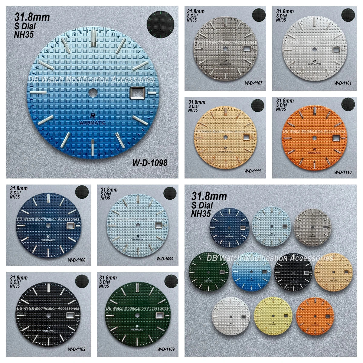 

31.8mm S Logo Dial Suitable For NH35/NH36 Movement Green Luminous High Quality Oak Waffle Grid Watch Modification Accessories