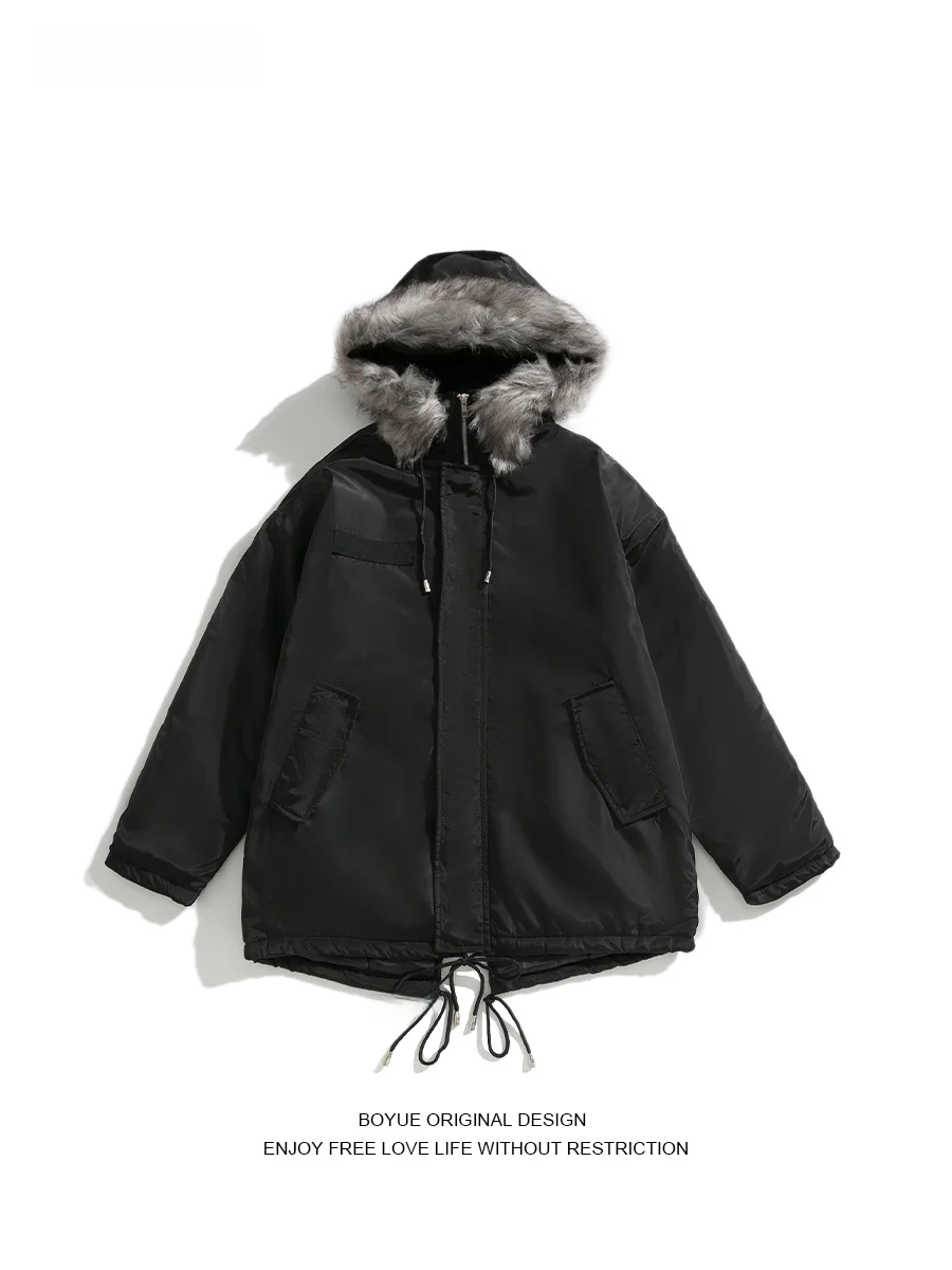 

Boyue Korean Sle Winter Jaet Hooded Thiened Cotton Coat with Fur Collar Sli Casual Outerwear for Men And Women