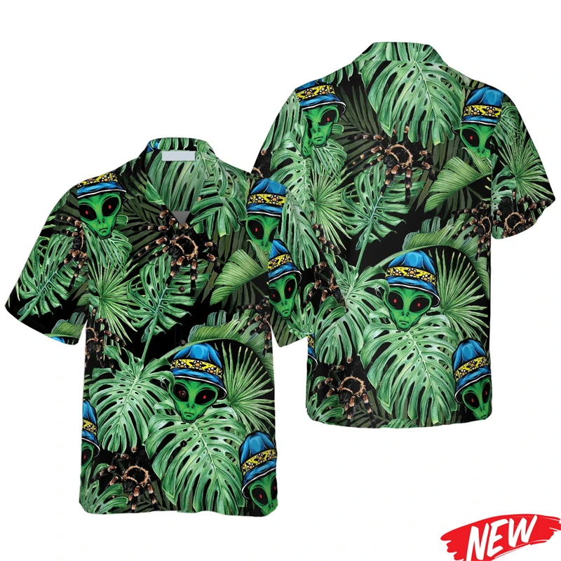 

Funny Alien Graphic Hawaiian Shirt Men 3d Printing UFO Aloha Shirt Quick Dry Lapel Short Sleeves Unisex Street Button Shirts