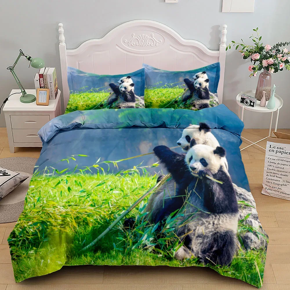 Green Ink Splash Giant Panda 3D Printed Bedding Set Cozy Soft Duvet Cover King Queen Twin Size Birthday Gift Bedroom Decoration