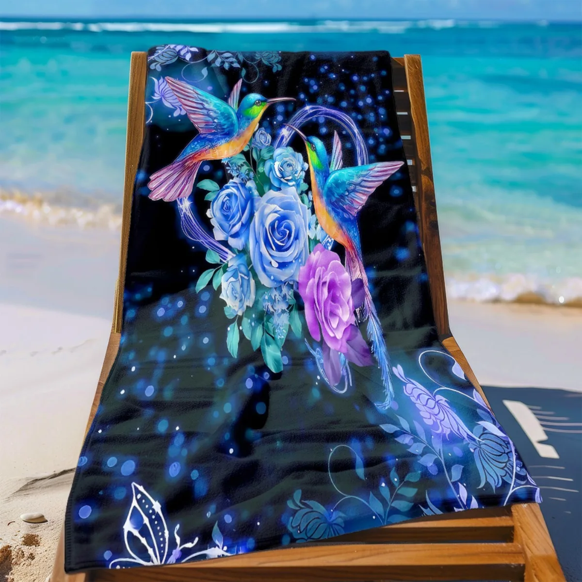 Hummingbird Floral Beach Towel Patterned Sunscreen And Windproof Suitable For Swimming Pool Camping Travel Blanket