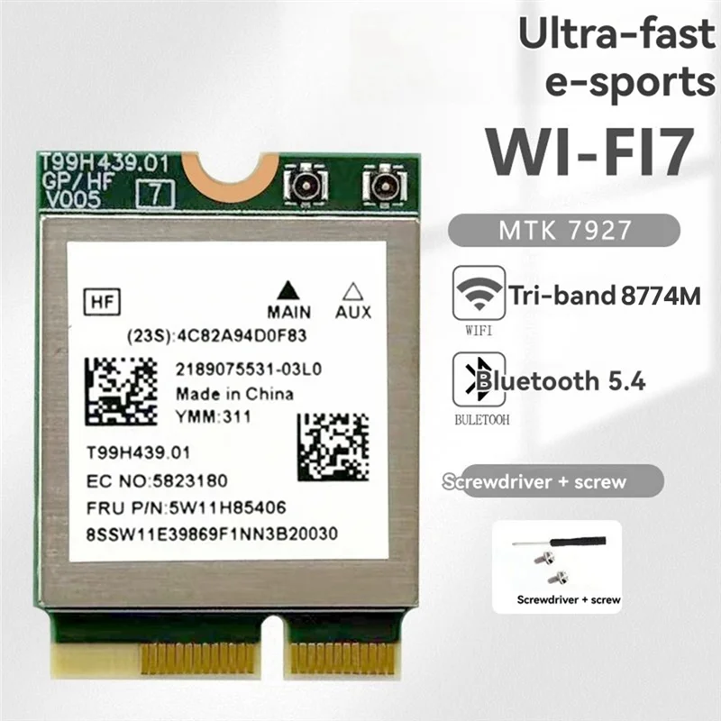 ABVO-MT7927 Bezprzewodowa karta sieciowa Wifi7 Tri-Band 2.4G/5G/6Ghz 8774Mbps Bluetooth 5.4 Gigabitowy bezprzewodowy moduł Wifi