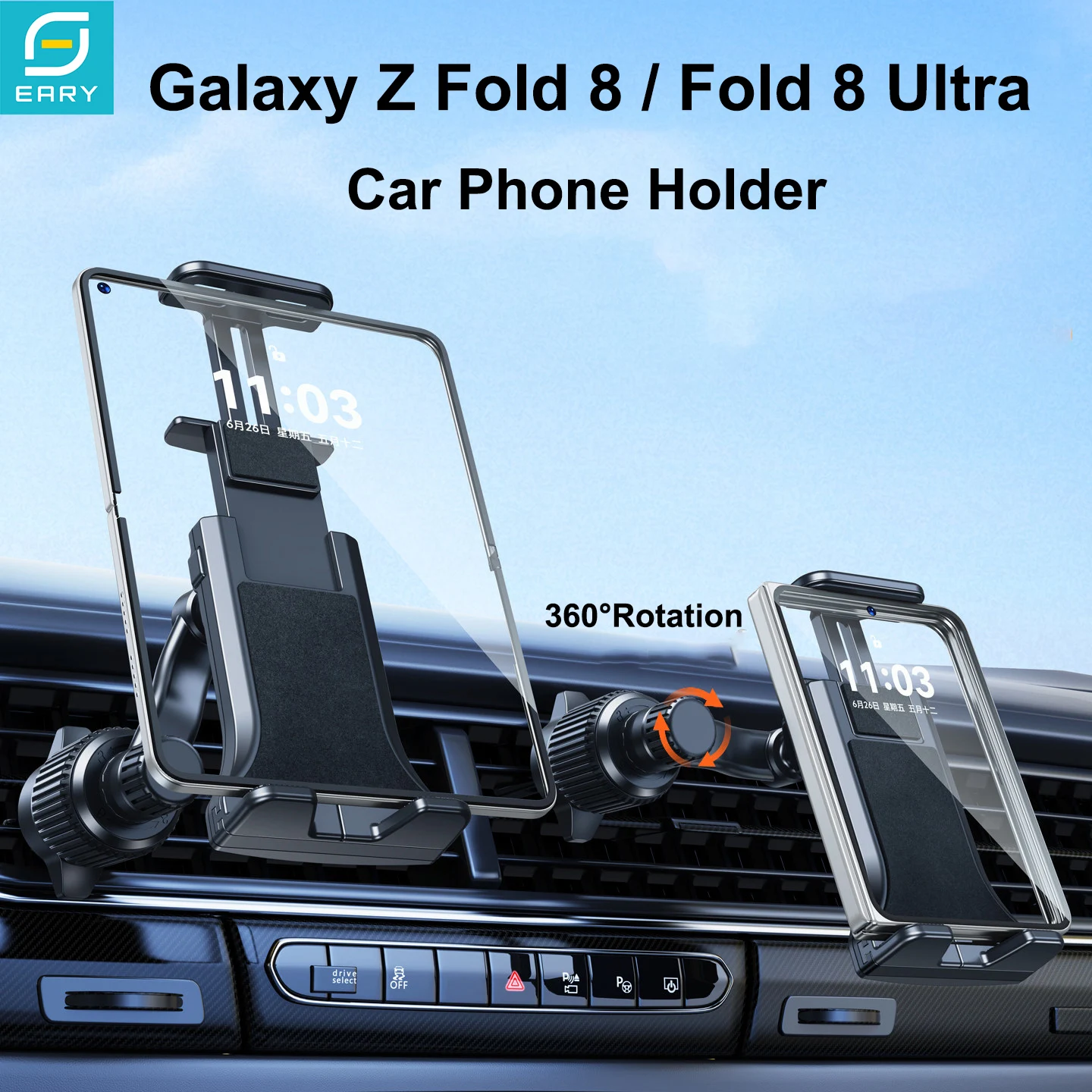 Eary Z Fold 8 Autohalterung für Lüftungsschlitze für faltbare Handys 360° ° Drehbarer Tablet-Ständer für Galaxy Z Fold 8 Ultra 7 6 5 iPhone – Detail 1