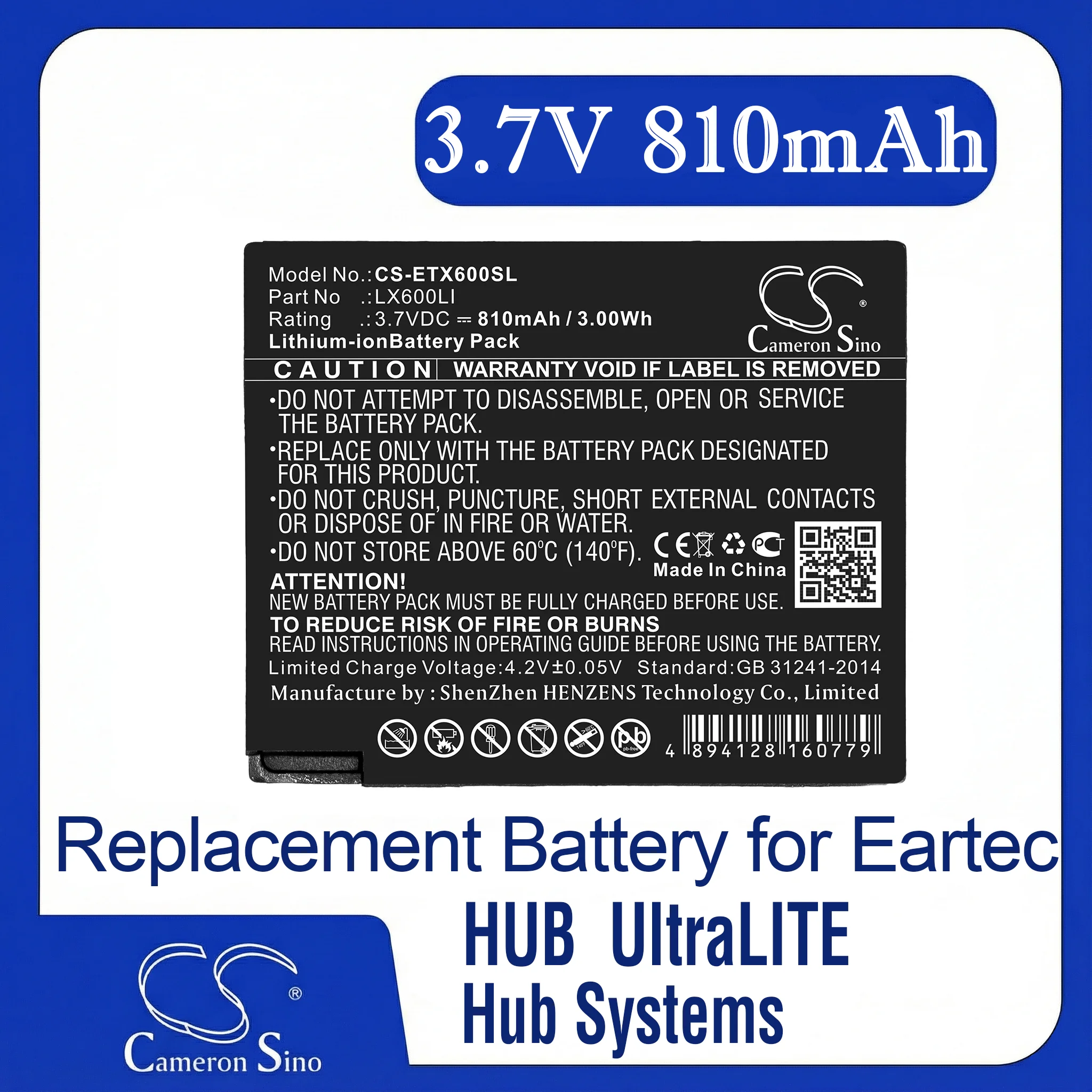 

Cameron Sino Replacement Battery for Eartec HUB, Hub Systems, UltraLITE, Fits P/N LX600LI