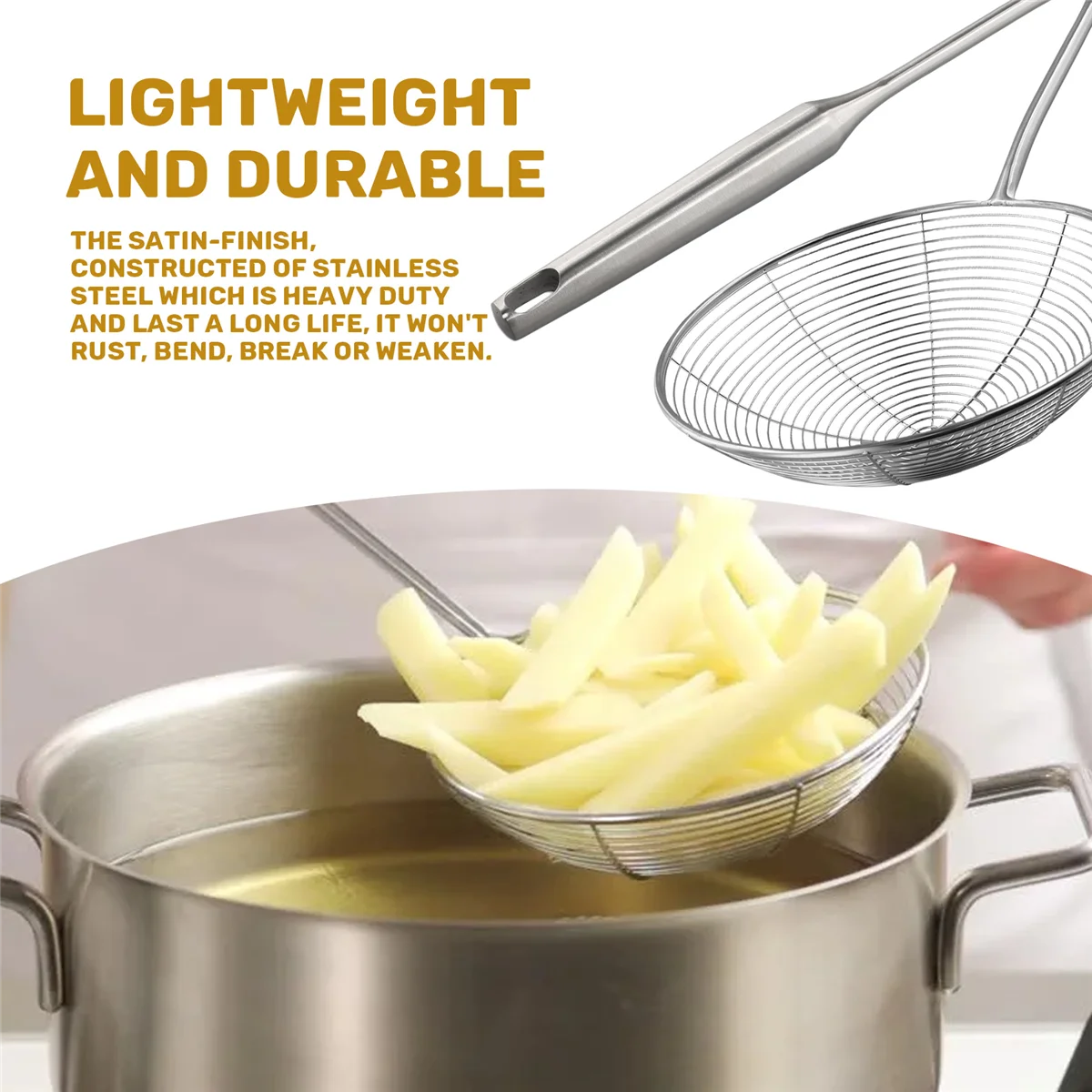 AA88 Spider Strainer Skimmer Ladle Stainless Steel Metal Frying Basket with Long Handle Large Spoon