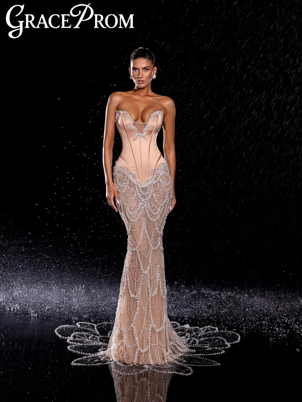 

Popular Opulent Beaded Evening Dress Floor-length Illusion Mermaid Formal Party Gown 2026 Customized Stylish Red Carpet Gowns