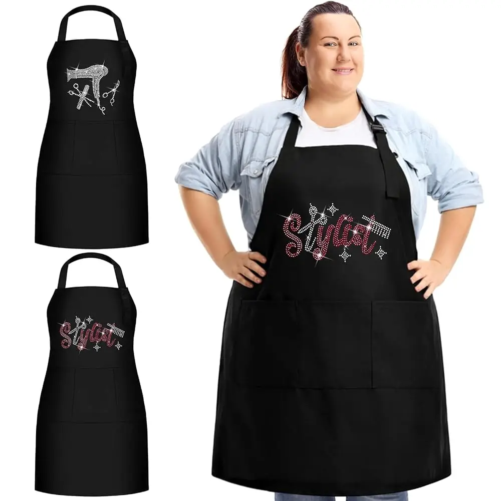 

2 шт. фартука для парикмахера/стилиста с 3 карманами, водонепроницаемые, со стразами, для салона красоты/парикмахерской