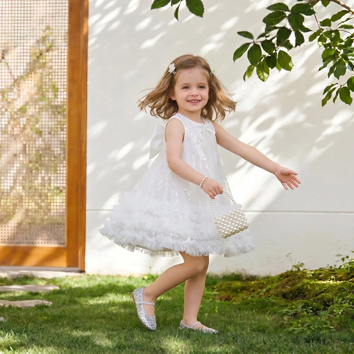 

Girls Sparkling Mesh Skirt Summer New Style Baby Girls Bow Sleeveless Sparkling Princess Tank Top Skirt