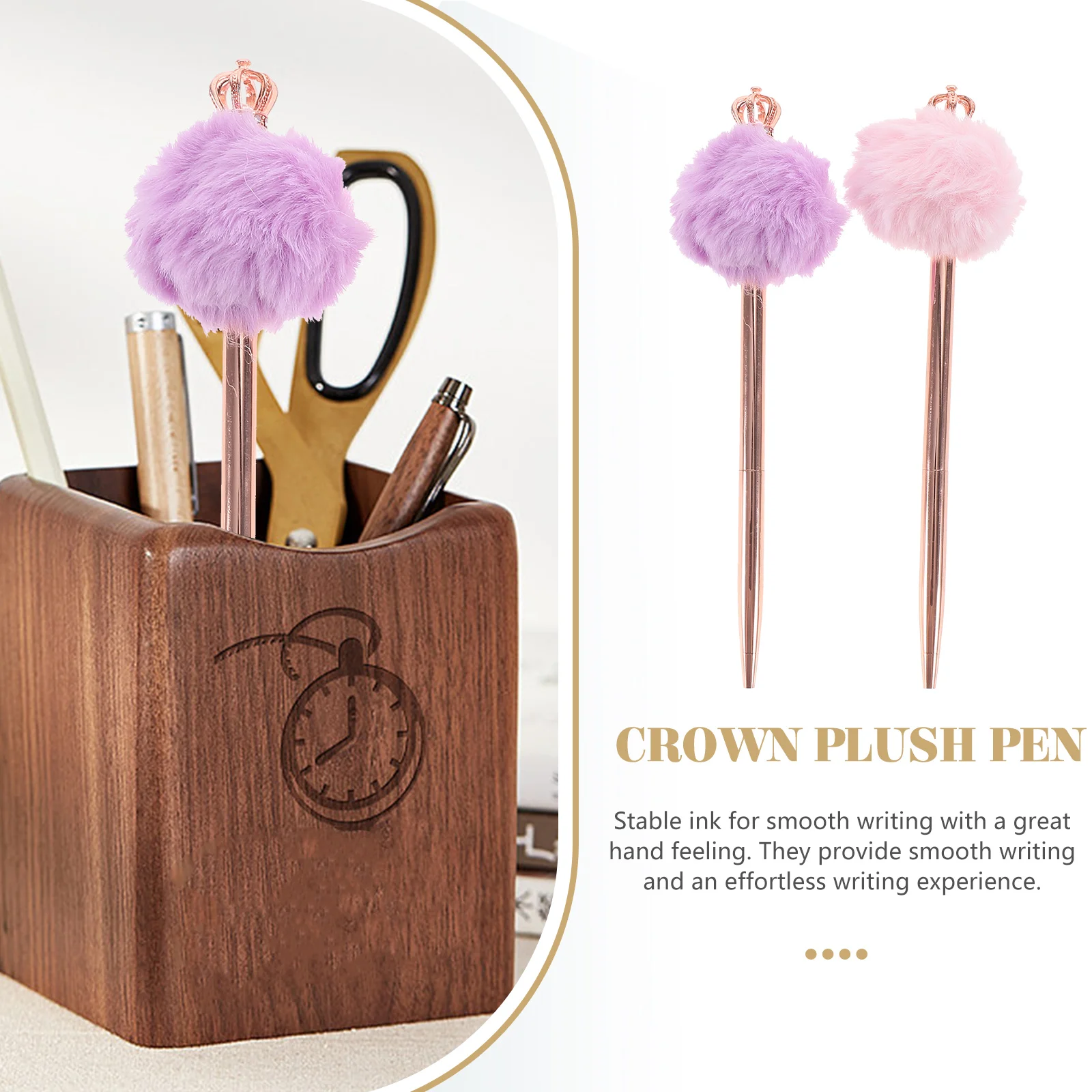 2 Pcs Crown Plush Pen Metal Ballpoint Student Cute Gift Stationery 2pcs Packed Pens Come Decorative Office Desk