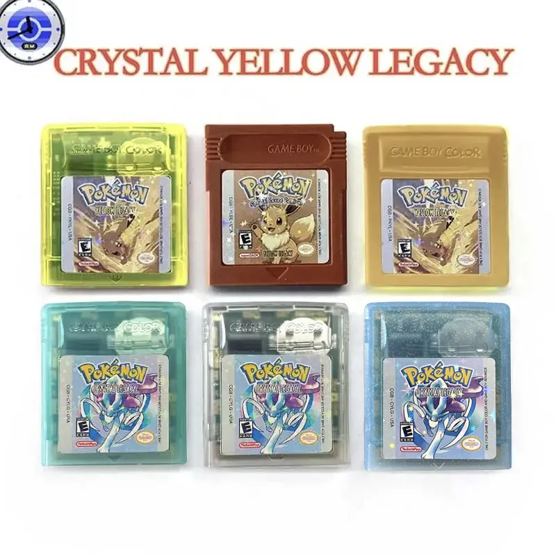 USA RTC Flash Cart – kasetka z grą Pokémon Crystal Legacy Yellow Legacy, z wbudowaną baterią i zegarem czasu rzeczywistego, przeznaczona do konsoli GBC GameBoy Color.
