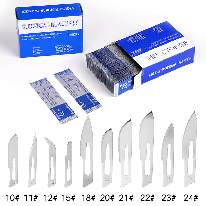 100Pcs Dental Surgical Blade Sterilized Scalpel Knife Carbon Steel Material DIY Mobile Phone Repair Disposable Tools