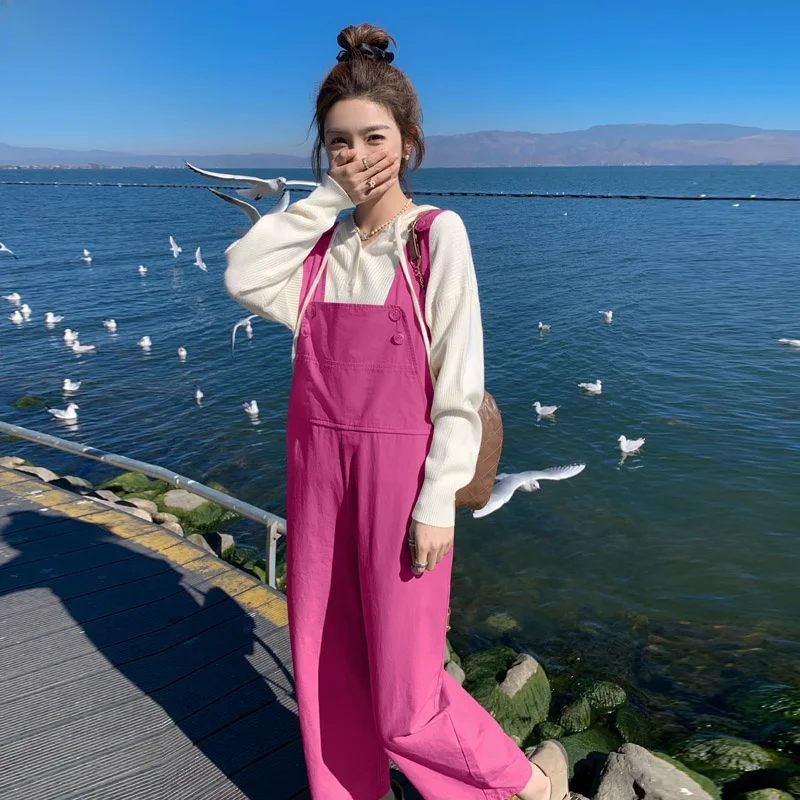 

Pink Denim Overalls Women's Loose Workwear Sle High Waist Commuter Faion Spring New Arrival Sweet And Sal Trendy