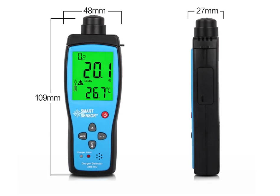 재고 스마트 센서 휴대용 O2 공기 감지기, AR8100 O2 농도 테스터, 0-25% 측정 범위