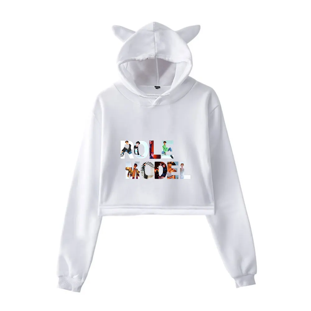 Role Model Merch Vintage 90s Streetwear logo Hoodie Hoodies Sweatshirts for Girls Cat Ear Crop Fashion Sports Pullover