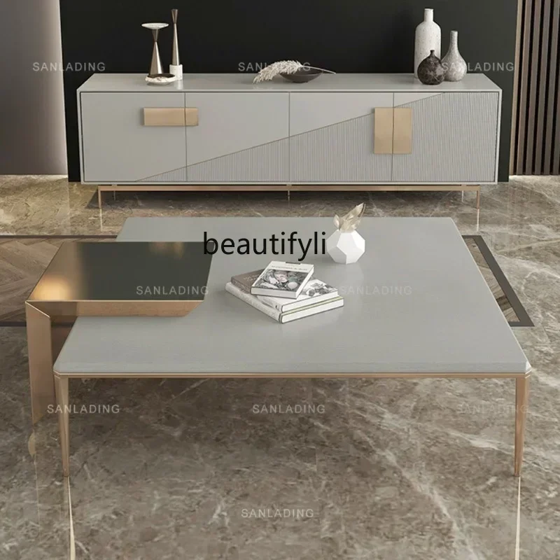 Mesa de centro minimalista italiana, combinação de armário de tv, luz, luxo, moderno, simples, villa, sala de estar, casa, mesa de chá
