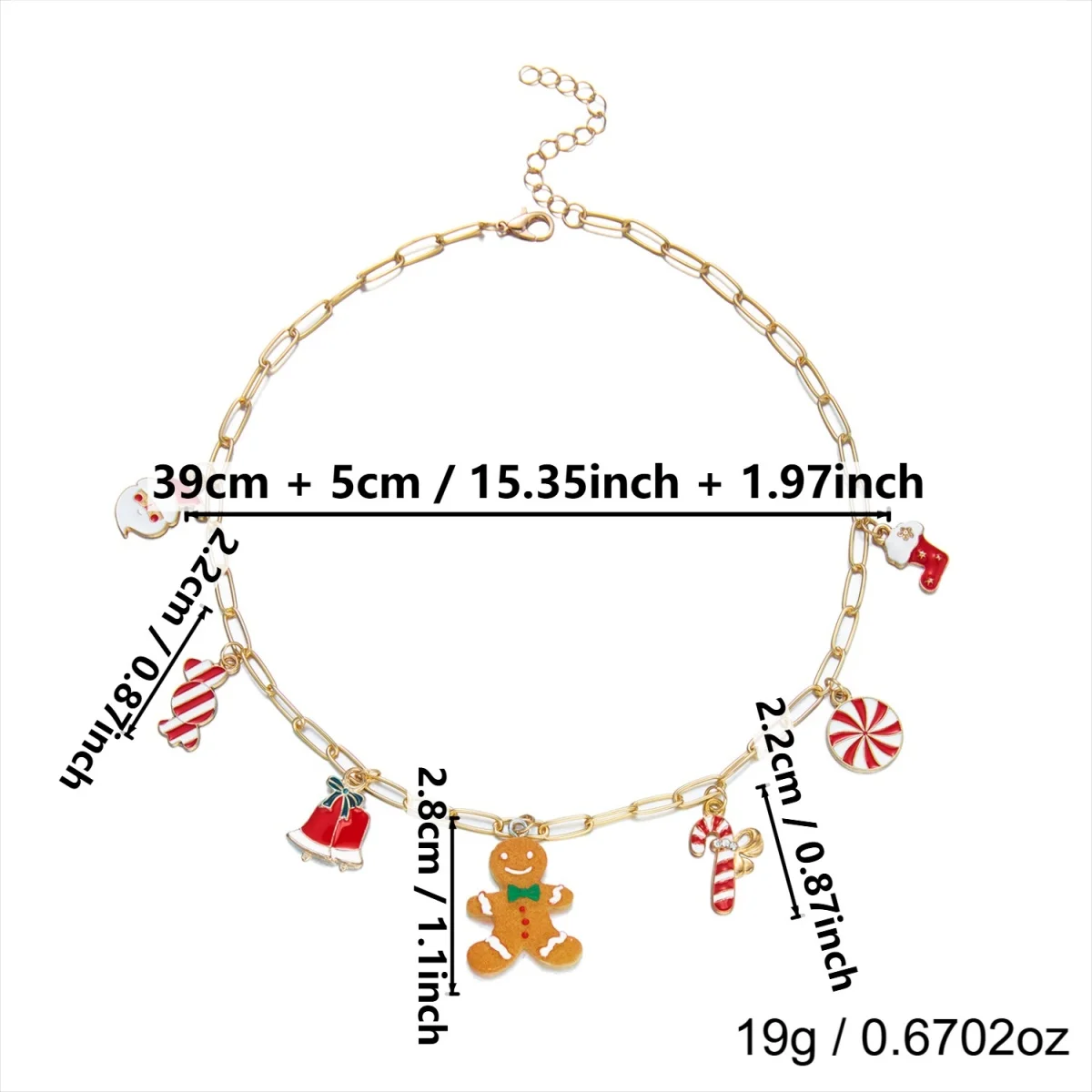 Weihnachts-Halskette mit Lebkuchenmann, Weihnachtsbaum, Hirsch, Schneeflocke, simulierten Perlen für Damen und Herren, Weihnachtsmann-Glocken, Choker, Party-Schmuck – Detail 32