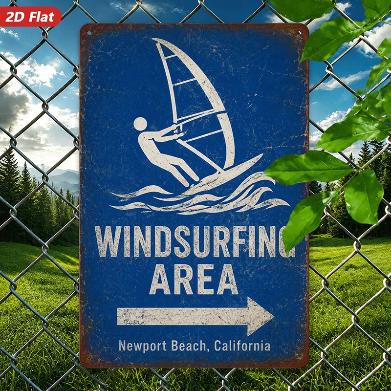 2D Flat, 1pc Metal Sign Wall Art, Windsurfing Art Home Decor, Nautical Style, Sailing Figure And 