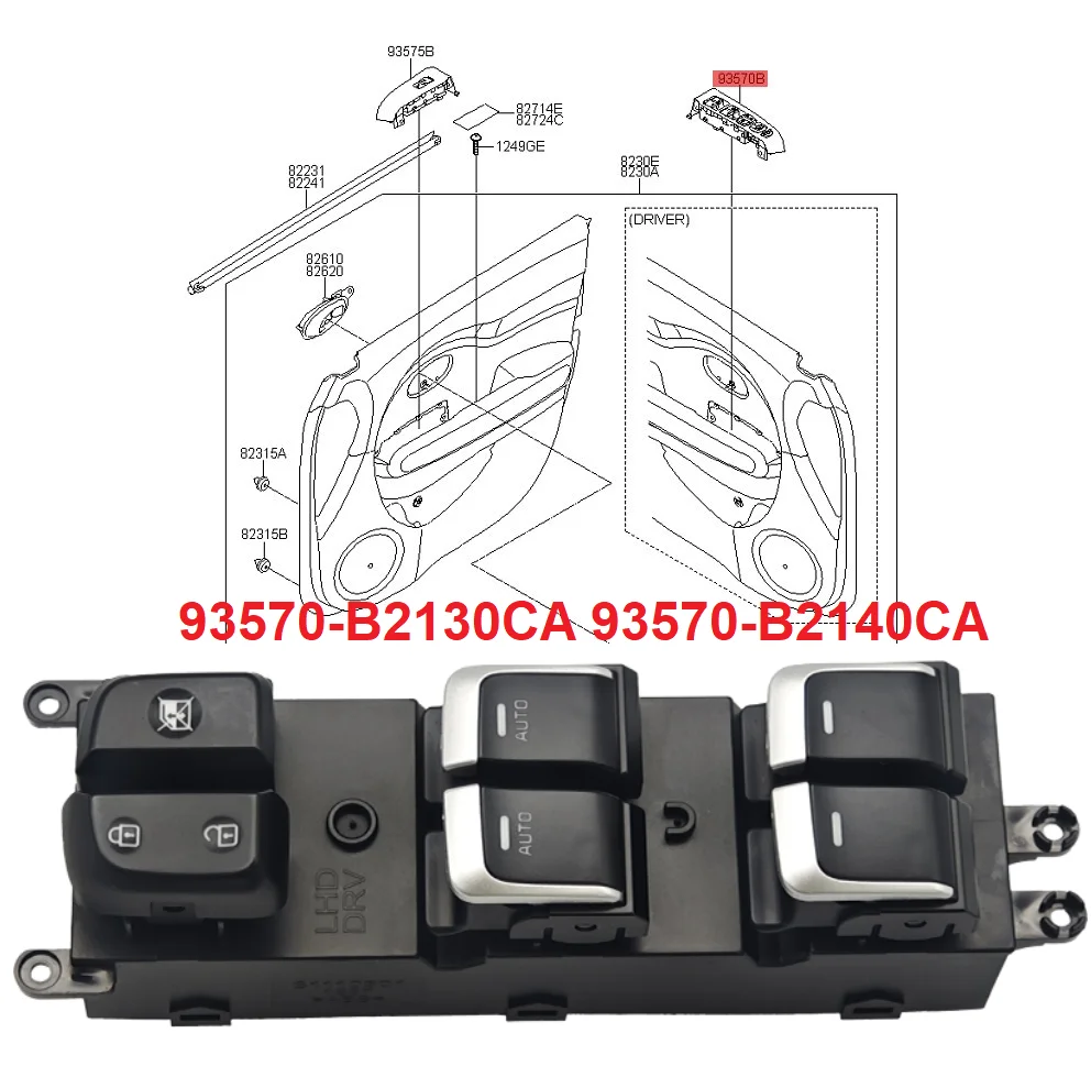 Pour Kia Soul 2014-2019 |   Interrupteur principal de commande de lève-vitre électrique avant gauche |   93570-B2130CA 93570B2140CA |   Ensemble de boutons de lève-vitre