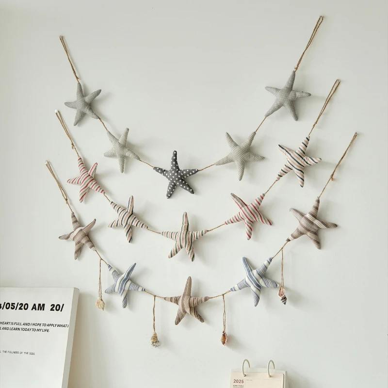 Ocean Style Wall Decoration Striped Heart-shaped Starfish Fabric Hanging String Headboard Background Wall Decoration