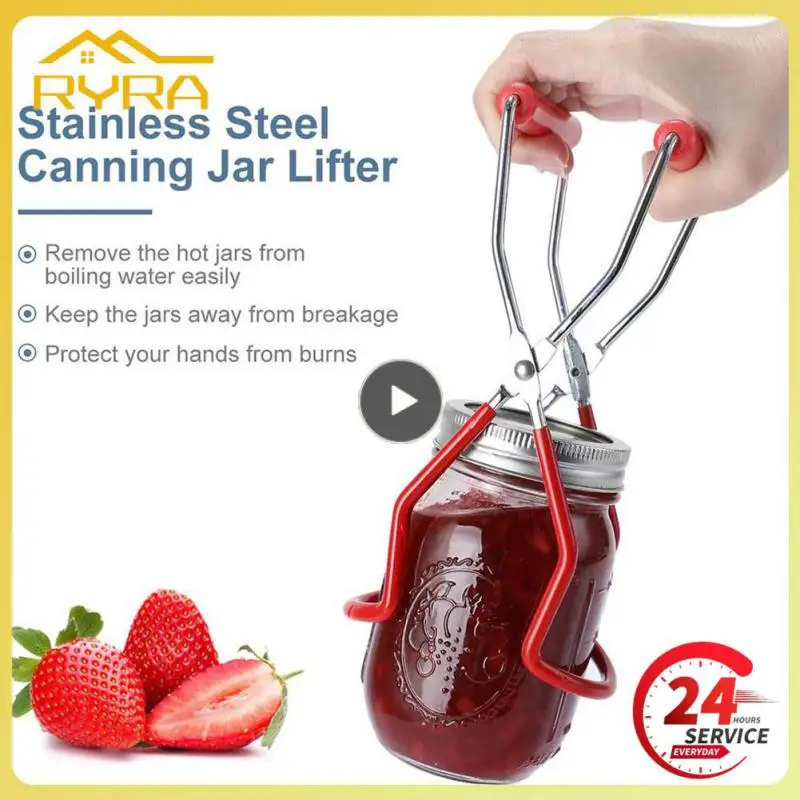 Stainless Steel Canning Jar Lifter with Grip Handle Can Lifter Tongs Jar Clip Heat Resistance Anti-clip Mason Jar Glass Lifter