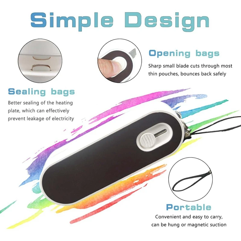 เครื่องปิดผนึกถุงพลาสติกขนาดเล็กเครื่องปิดผนึกสุญญากาศแบบมือถือ2In1-Rechargeable สำหรับเก็บอาหารชิปคุกกี้สด