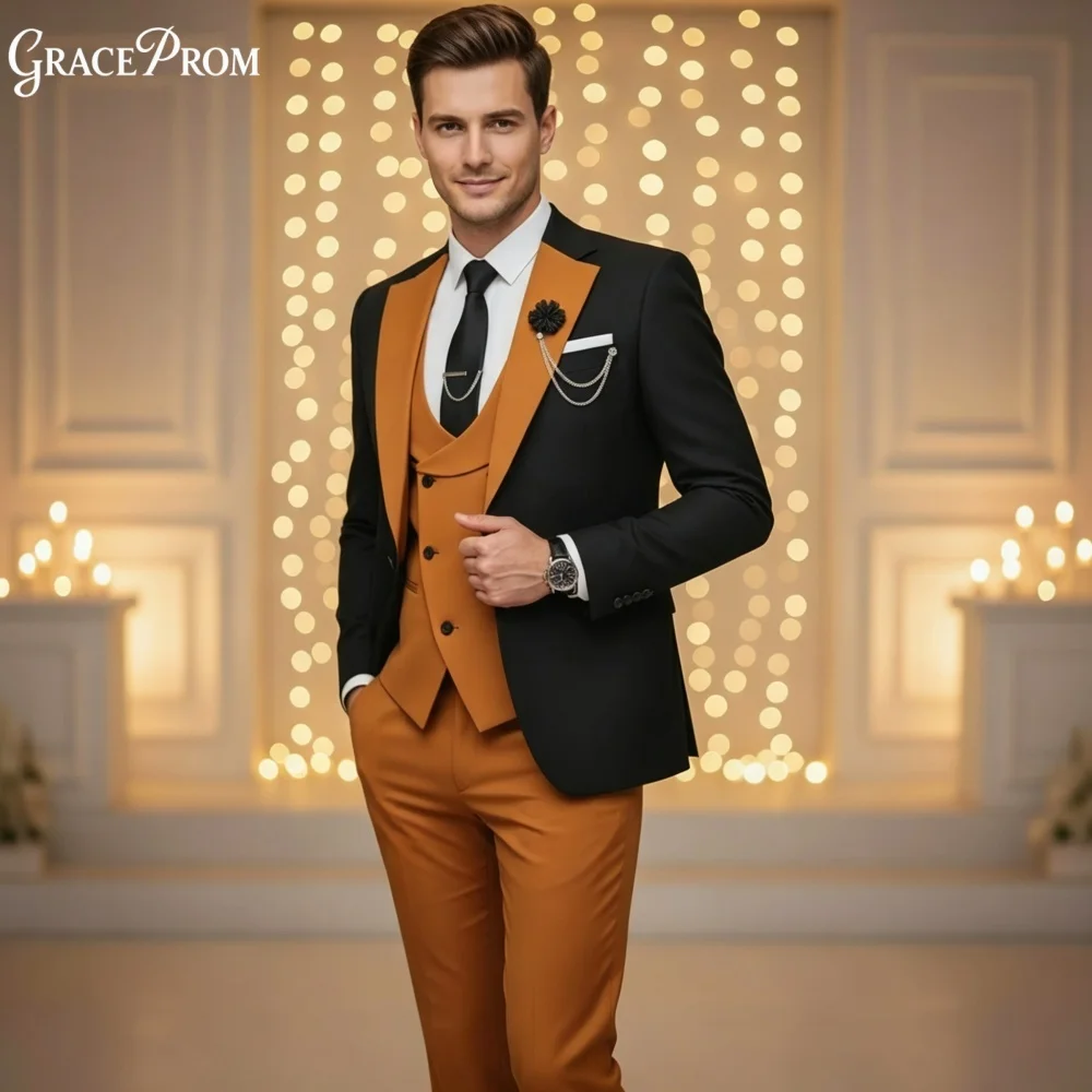 Stylish Black Caramel Men Suit Set 3PCS 2027 For Wedding Formal Business Groom And Best Man Outfit Office Customized Men's Suit