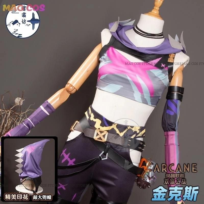 

Jinx Cosplay Arcane Season 2 Costume Hat Vest Pants Gloves Stickers Belts Accessories Props Halloween Party Woman Man Full Set