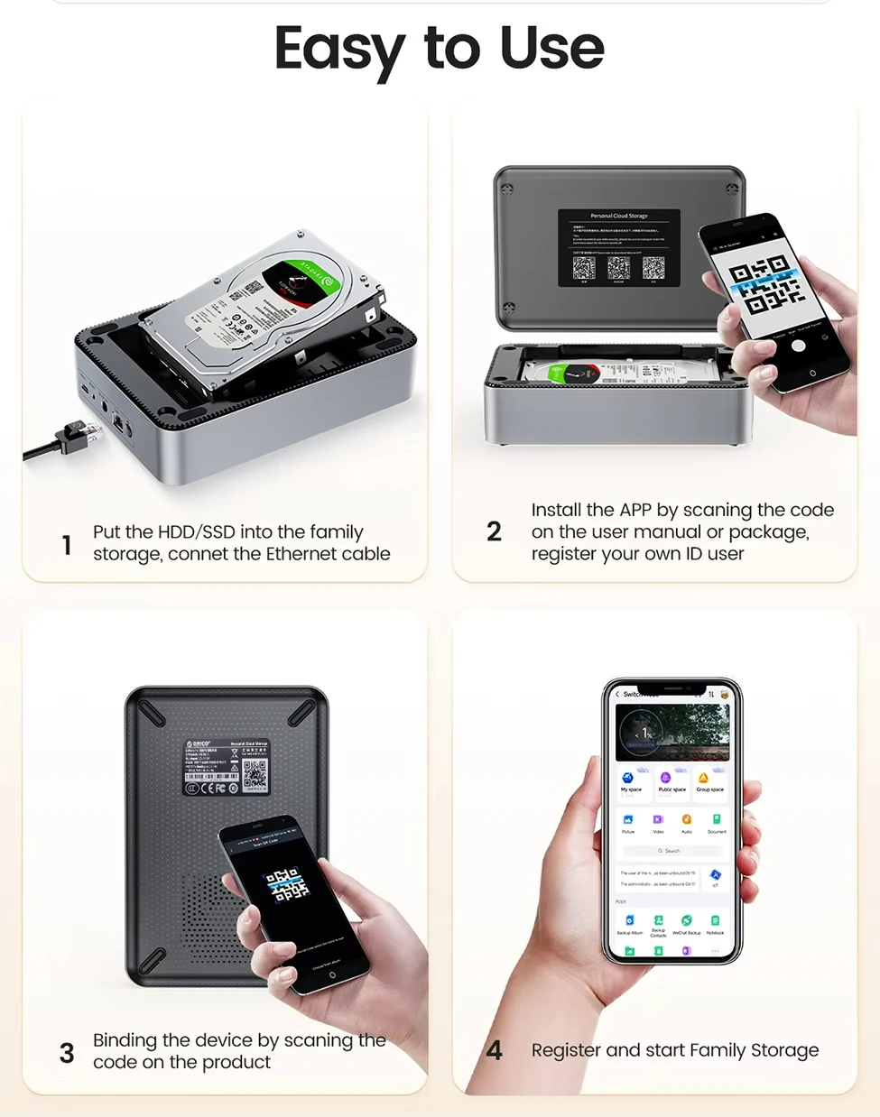 ORICO Private Cloud Nas Network Storage Server Personal Home Automatic Backup 2.5/3.5"SATA HDD Case External Hard Disk Enclosure