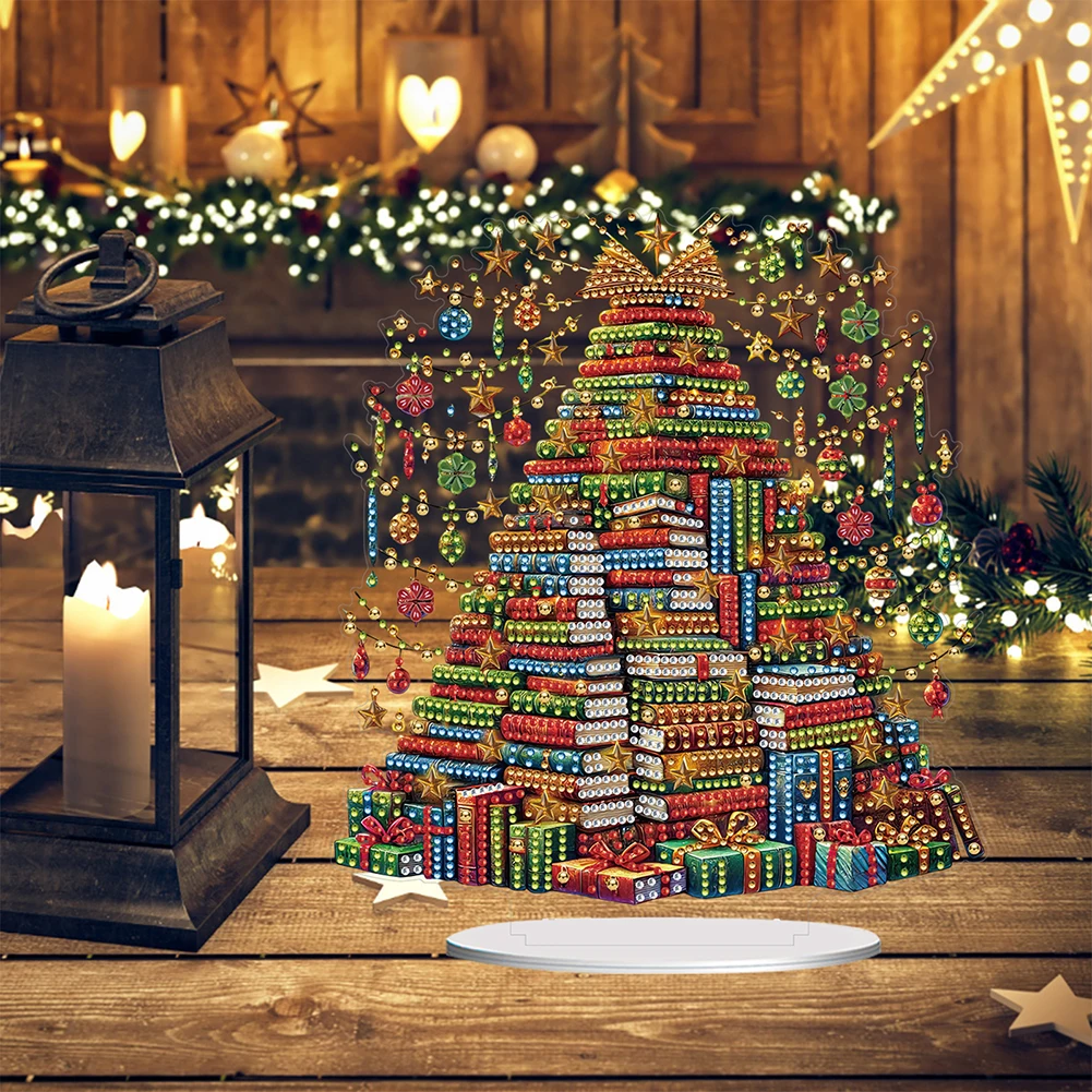 Kit de adornos de mesa con pintura de diamante 2D/plano de Navidad, Kits de adornos de pintura de diamante para decoración de escritorio de oficina en casa