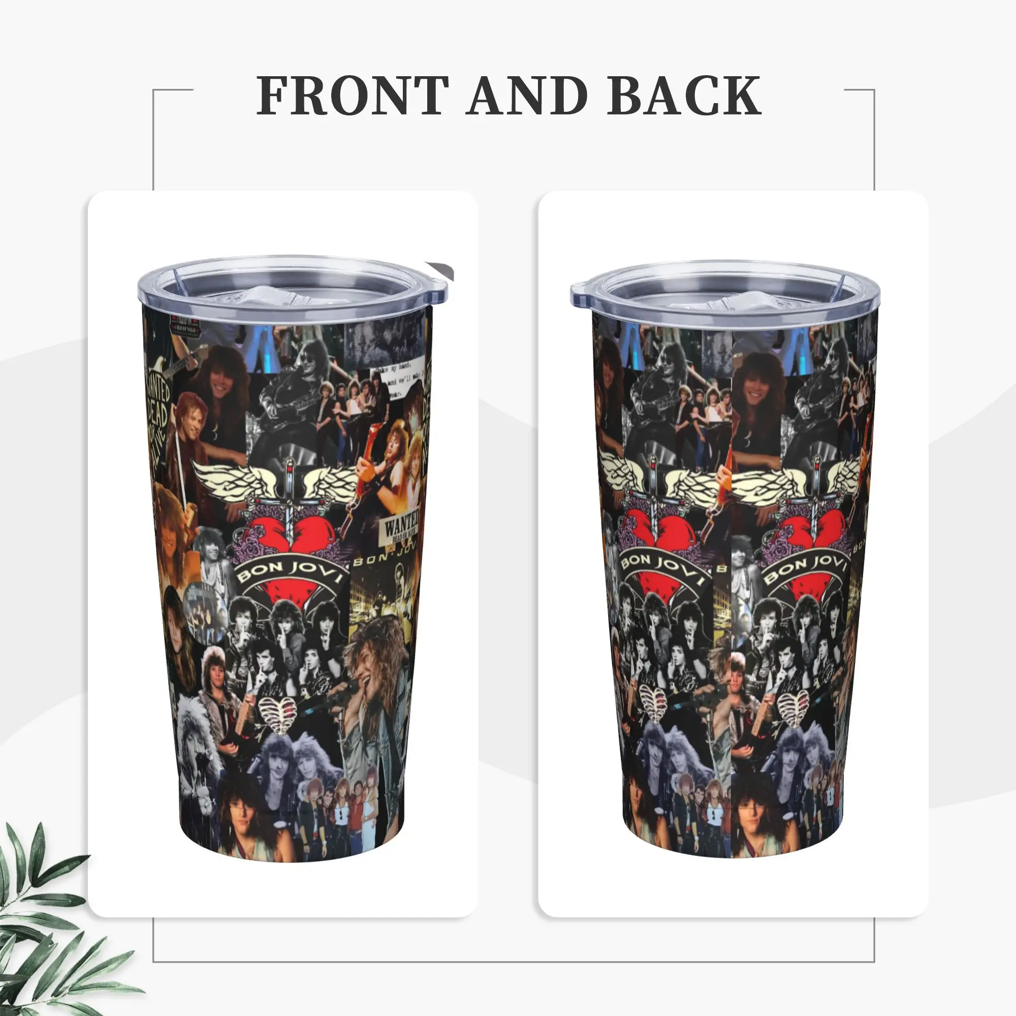 Bons Jovis Rock Band Insulated Tumbler with Straws Vacuum Coffee Mugs Double Wall Hot Cold Drinks Cups, 20oz