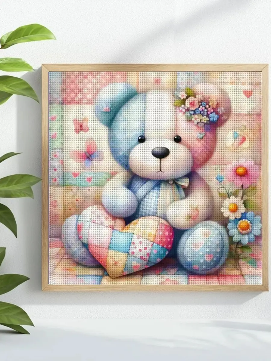 1 Stück 40x40 cm/15,74 Zoll Puppenbär Gestempeltes Kreuzstich-Set DIY-Kit 11CT/14CT DIY-Stickset DIY-Kreuzstich-Set – Detail 1