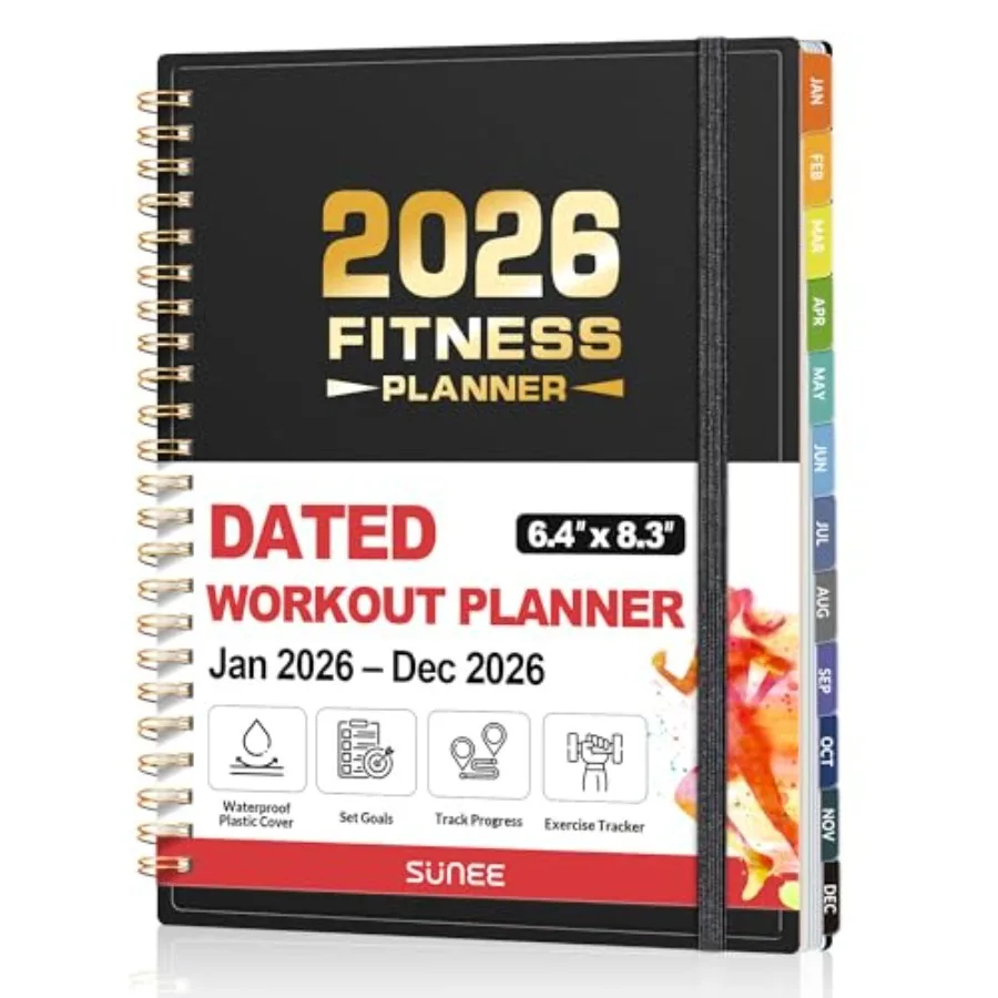 

2026 Fitness Workout Journal Planner for Women and Men, JAN 2026 - DEC 2026 Exercise Planner, 6.4" x 8.3" Workout Calendar Jour