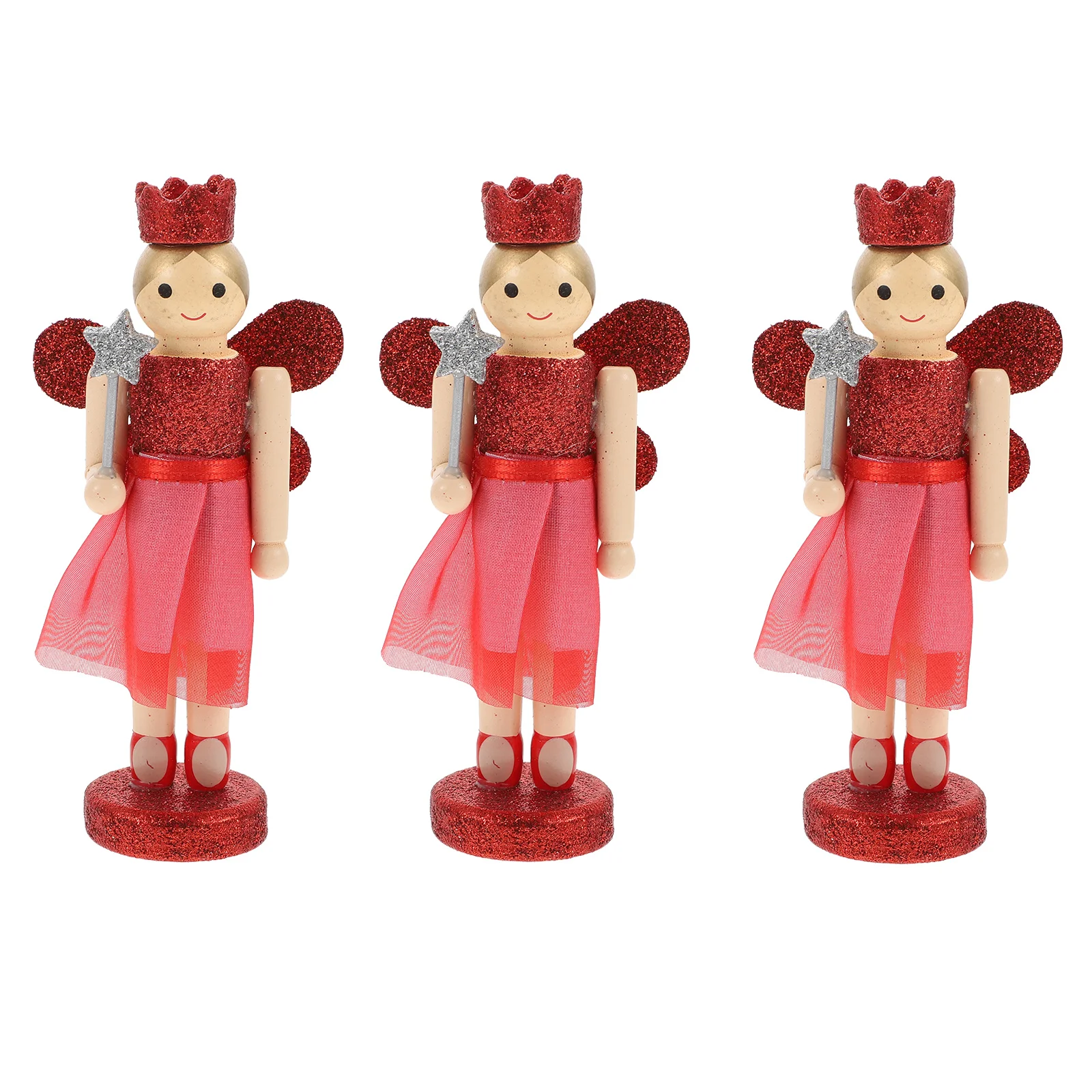 

3 Pcs Christmas Nutcracker Angel Figurines 12CM Wooden Crafts Home Decor Holiday Table Desktop