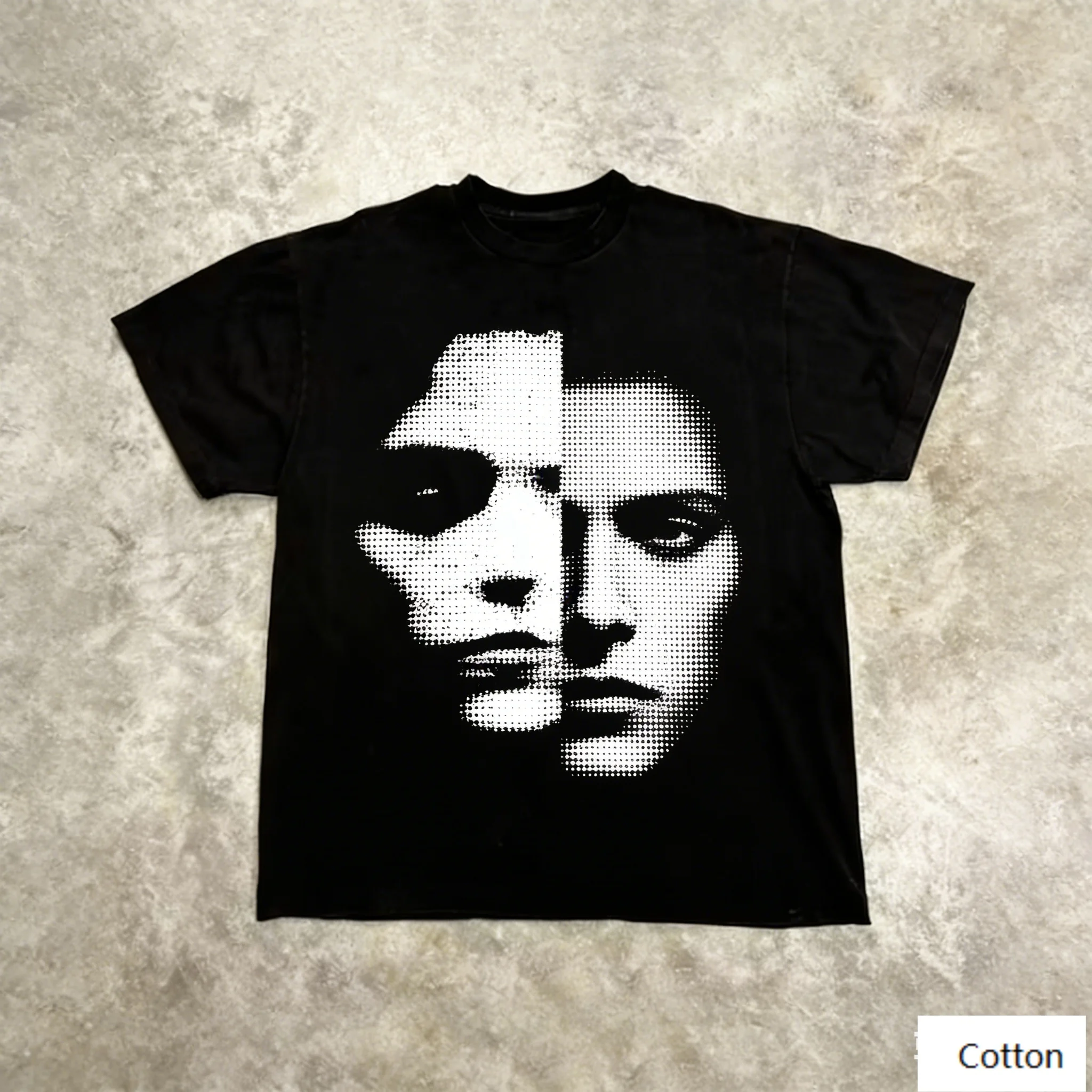 Vintage Pop Art Unisex Cotton T-Shirt with Retro Halftone Split Face Art, Retro Streetwear Tee