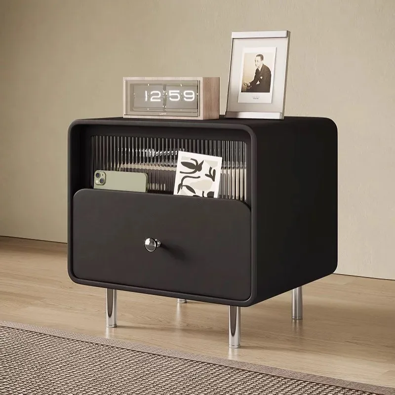 Italian minimalist beside table light luxury wood black storage cabinet modern French comodino camera da letto bedroom furniture