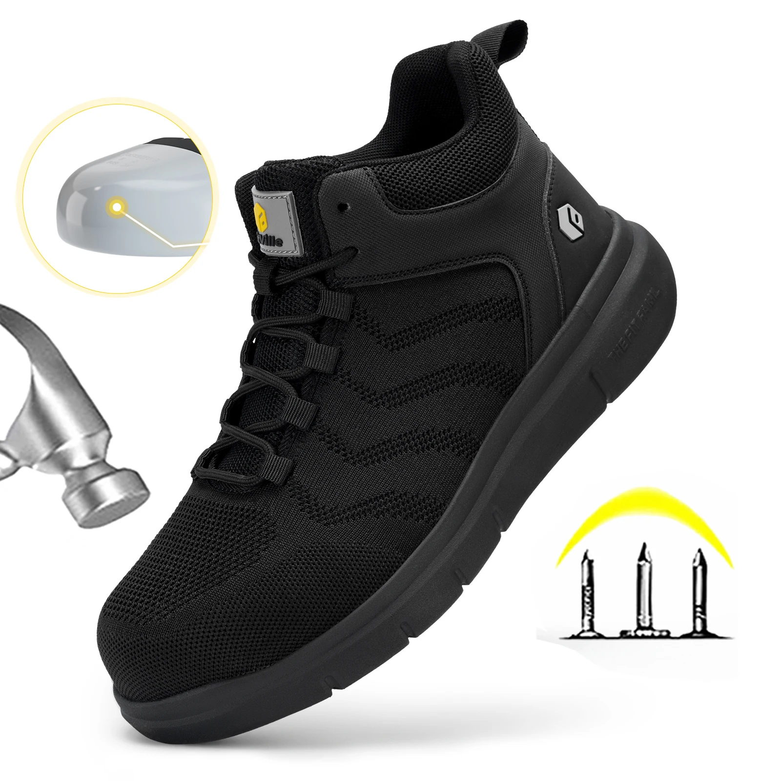 FitVille Widened Men'S Work Shoes Slip-On Composite Steel Toe Shoe Safe Puncture-Proof For Swollen Feet For Construction Sites