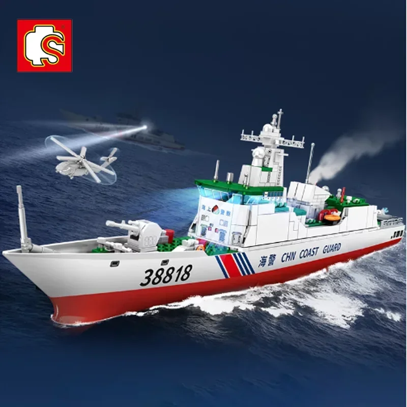 SEMBO Coast Guard Ship Model Warship Military Series Sturdy Base Puzzle Assembling Collect Toys Kids Graduation Gift