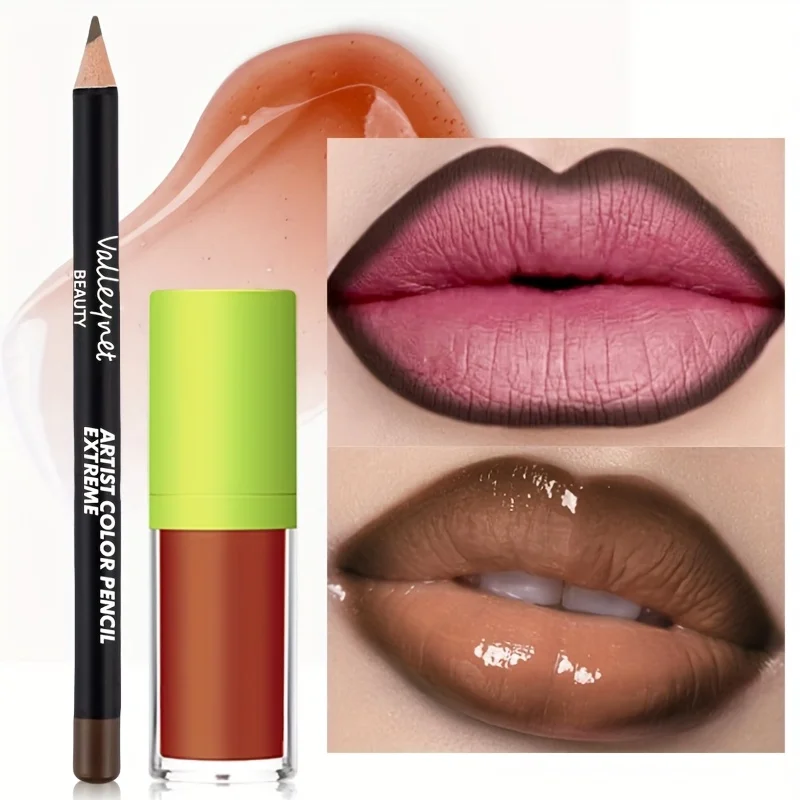 2 teile/satz Lip Gloss & Lip Liner Set Lip Kit Natürliche Nude Getönte Lip Glow Öl Feuchtigkeitsspendende Flüssige Lippenstift mit Lip Liner Combo