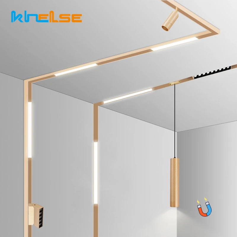 Gold LED Magnetic Track Light System Recessed Surface Mounted Ceiling Magnet Rail No Main Lighting For Living Room Corridor