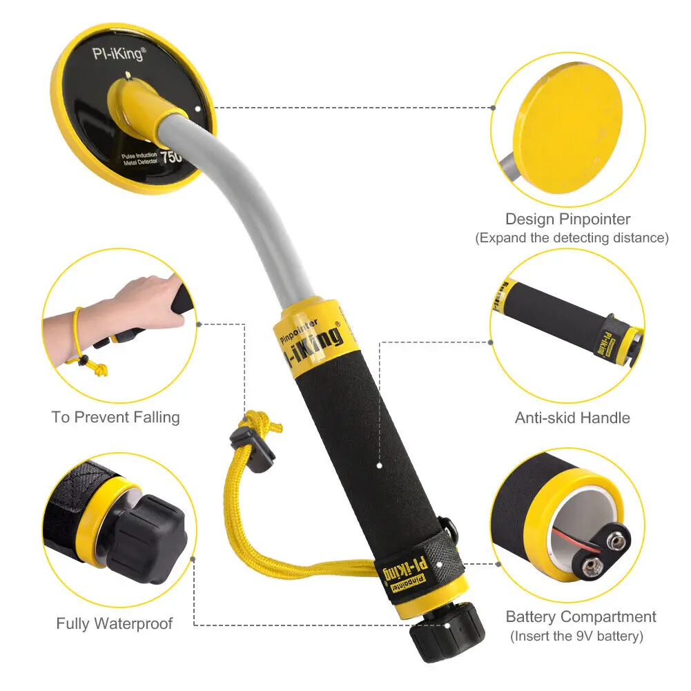 Imagem -02 - Mergulho Subaquático Metal Detector Totalmente Impermeável Mão Bobina Design Pinpointer Pi-king750 30 m