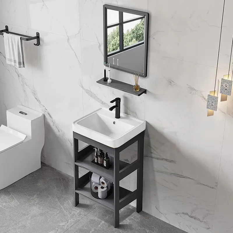 Space aluminum bathroom cabinet small apartment balcony floor-to-ceiling wash basin integrated