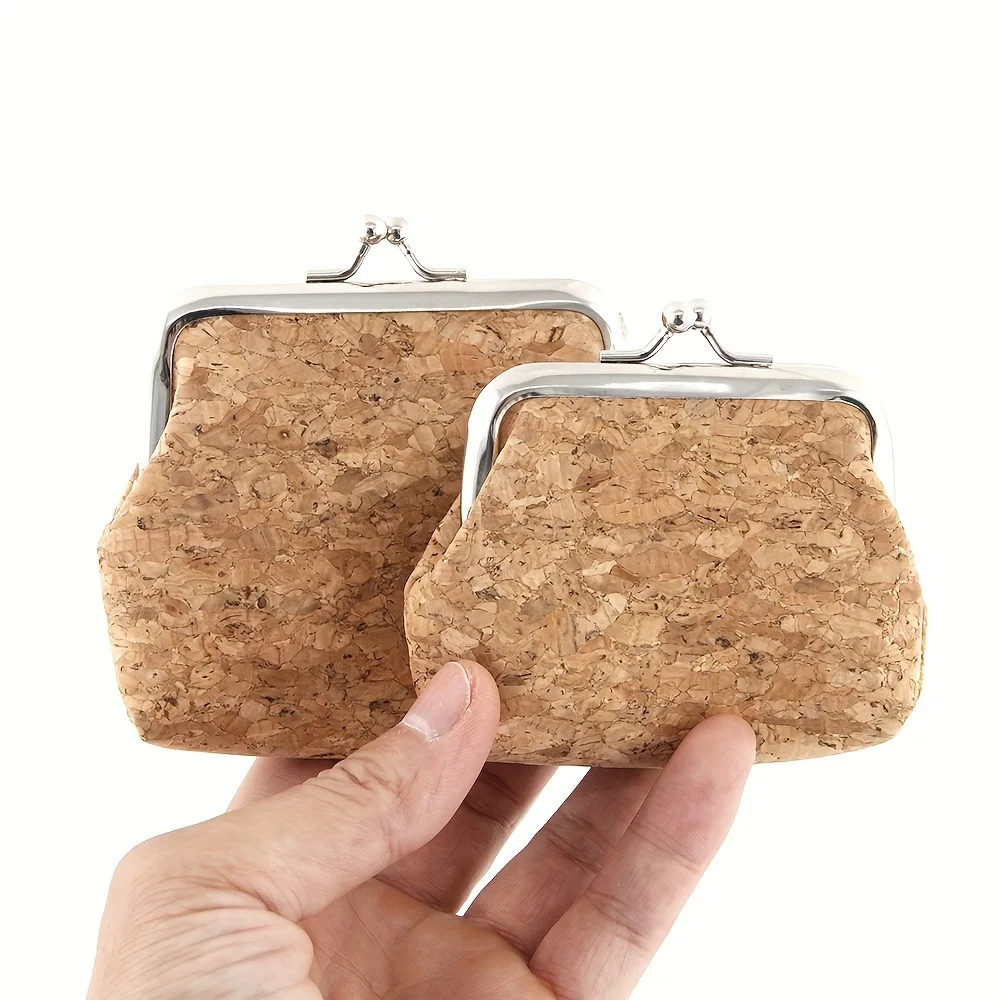 

High Quality Solid Beige Kiss Lock Cork Coin Purse Natural Cork from Portugal Mini Coin Bag for Women Child
