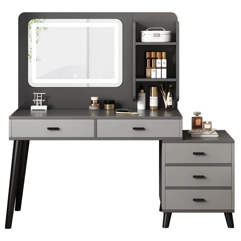 &About ModernCustom Small Apartment Bedside Storage Cabinet Bedroom Integrated Dressing Table LED Touch Illuminate Mirror Panel*