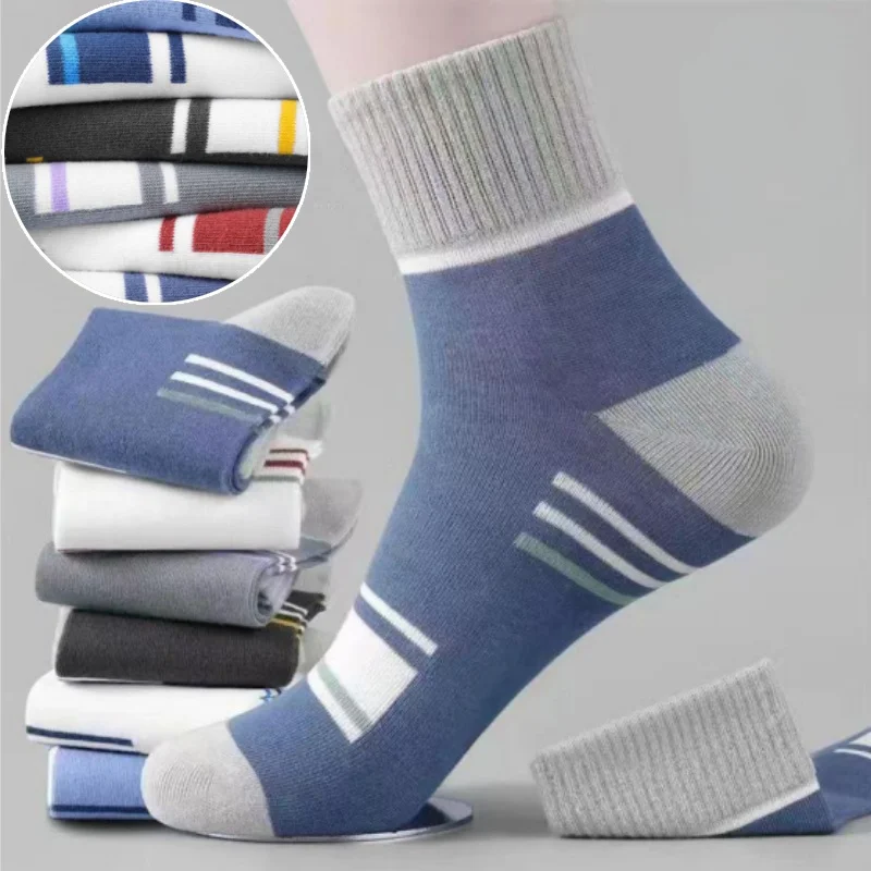 

Мужские носки до середины икры, весенне-осенние, впитывающие влагу, антибактериальные всесезонные полосатые длинные носки, модные спортивные носки