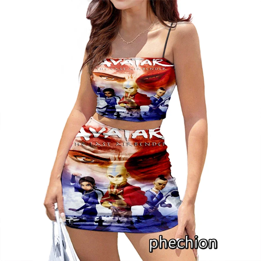 

phechion New Fashion The Last Airbender 3D Print Women Club Outfits Sexy Sling Tube Tops and Short Dress 2pcs Skirt Suits R71