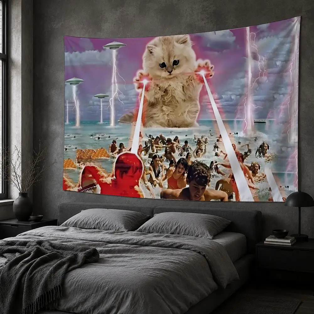 Matt McCarthy Cat Laser Beam Tapestry Bedroom Living Room Bar Party House Home Dorm Interior Wall Decor Background Banner