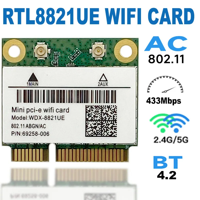 Carte réseau sans fil RTL8821CE, 433Mbps, Wi-Fi + BTéclairé, stérilisation 11AC, bande touristique, 2.4G, 5GHz, mini carte PCIe, prise en charge d'ordinateur portable ou PC, Win10, nouveau